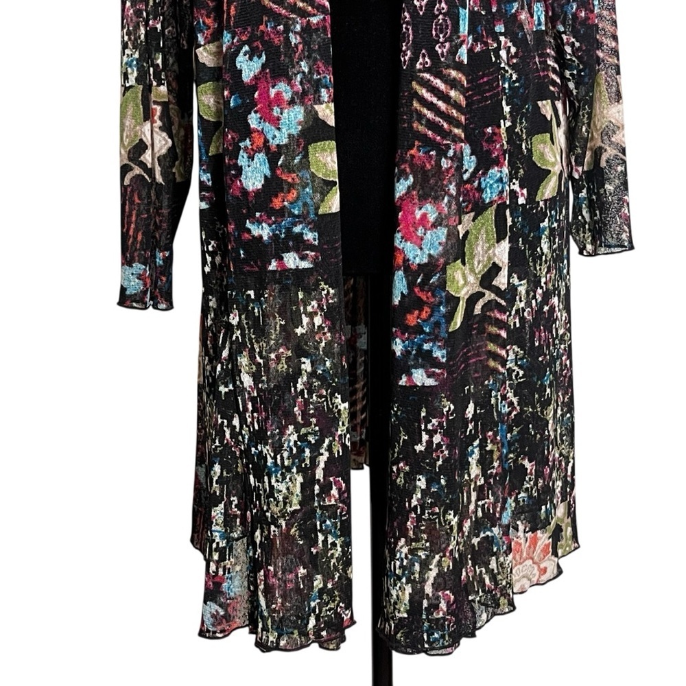 All Miles Patchwork Floral Semi Sheer Mesh Open Front Duster Cardigan XL - Picture 6 of 10